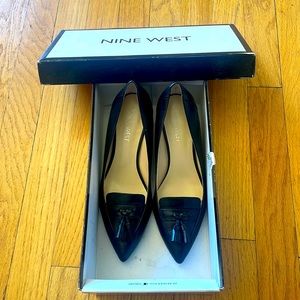 Nine West black leather tassel kitten heel size 5.5